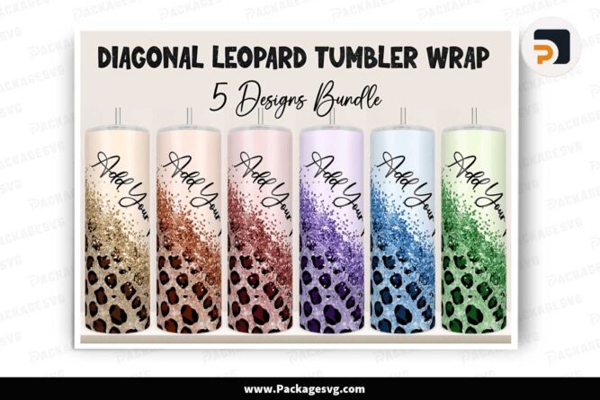 Custom Name Diagonal Leopard Tumbler Bundle, 20oz Tumbler Wrap Designs LMBI87HA