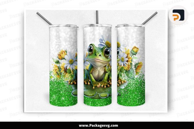 Frog Flowers Glitter Sublimation PNG, 20oz Tumbler Wrap LM640B39