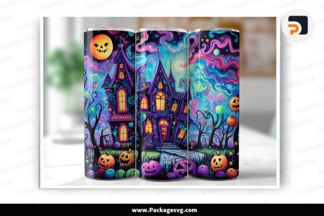 Funny Halloween Haunted House PNG, 20oz Tumbler Wrap LM7K51EB