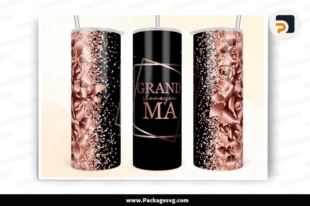 Grandma Rose Gold Glitter Sublimation PNG, 20oz Tumbler Wrap LMBHT4ZZ