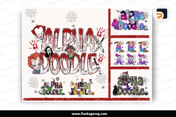 Halloween Doodle Letters Bundle, 8 Set Cliparts Font PNG LN1LJTNX