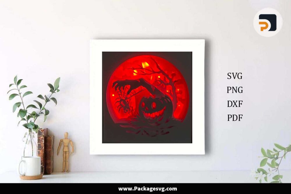 Halloween Hand Pumpkin Light Box, 3D Layered SVG File LM484G3Z