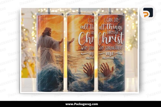 I Can Do All Things Through Christ PNG, 20oz Skinny Tumbler Wrap LMFPJ4XW