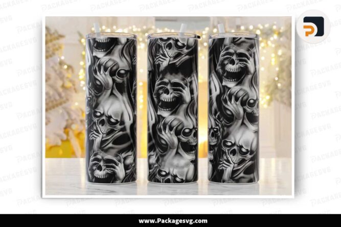 No Hear No Speak No See Skulls Tumbler, 20oz Tumbler Wrap PNG LN49K4MS