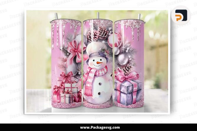 Pink Christmas Snowman Sublimation PNG, 20oz Tumbler Wrap LM7KB7LU