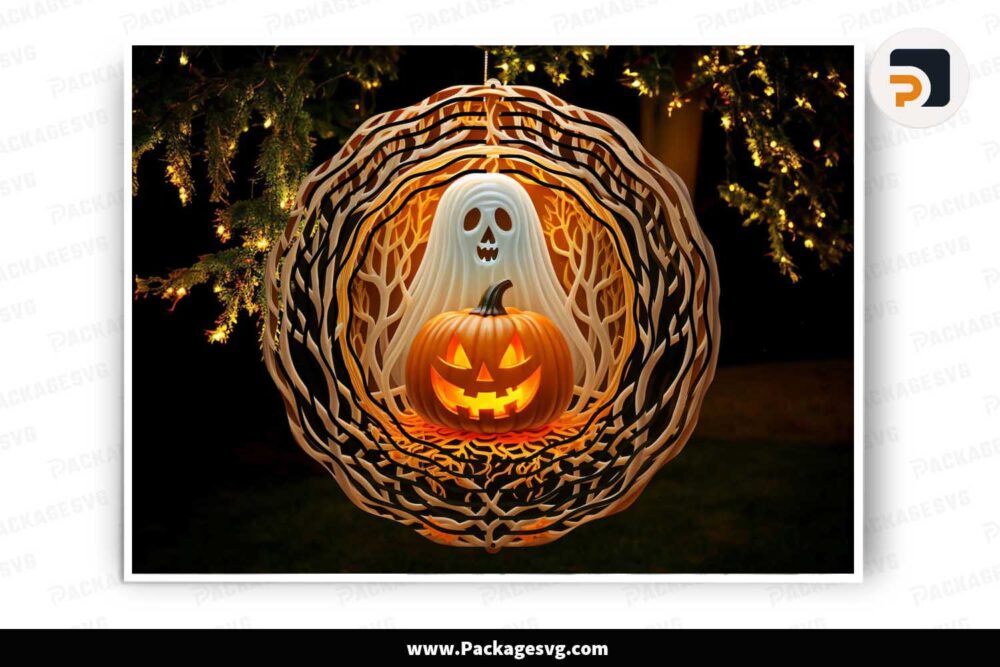 Pumpkin Ghost 3D Wind Spinner PNG, Halloween Sublimation Design LM8U05LZ