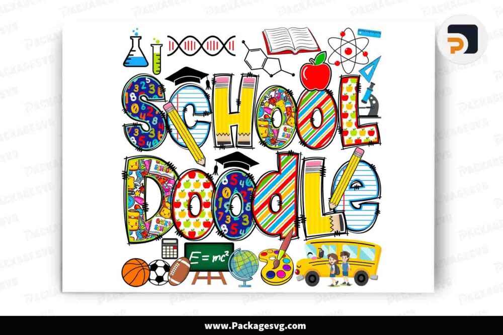 School Doodle Letters Alphabet Bundle, Back to School Cliparts Font PNG LMTZ658F