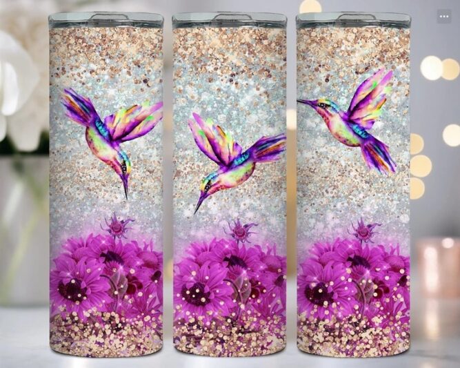 Hummingbird Flowers Glitter Sublimation PNG, 20oz Tumbler Wrap LM64BPRP