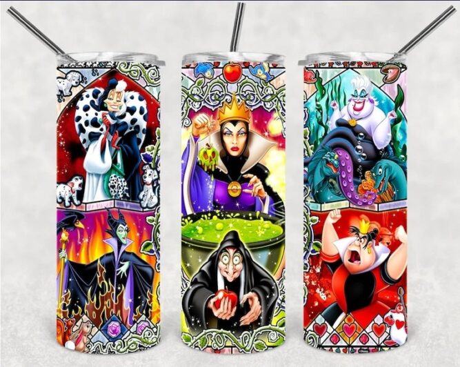 Disney Villains Sublimation Tumbler, 20 Oz Skinny Tumbler Wrap PNG LMYMLMXW