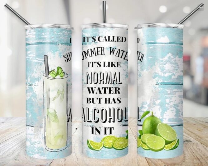 Summer Water Alcohol Tumbler, 20 oz Skinny Tumbler Wrap PNG LN3XDFER