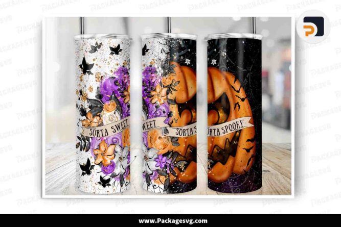 Sorta Sweet Sorta Spooky Tumbler, 20 oz Skinny Tumbler Wrap PNG LN3WNDJX