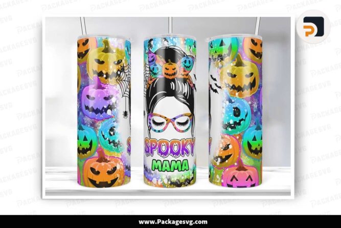 Spooky Mama Colorful Pumpkin PNG, 20oz Tumbler Wrap LMBHCKLB