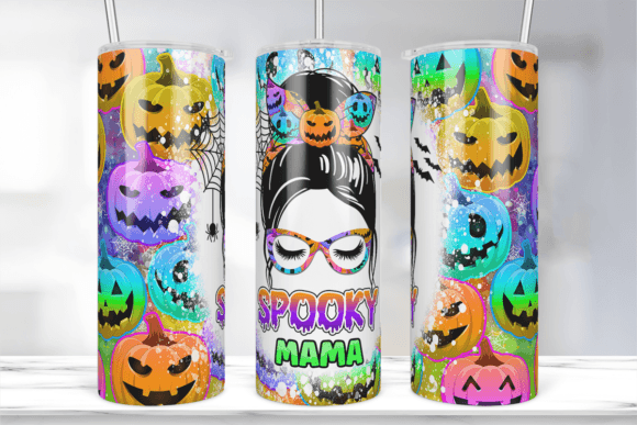 Spooky Mama Colorful Pumpkin PNG, 20oz Tumbler Wrap LMBHCKLB