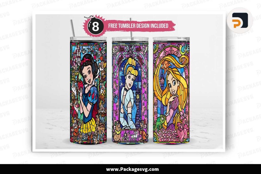 Stained Glass Princess Sublimation Design, 20oz Tumbler Wrap PNG LMZQM20P