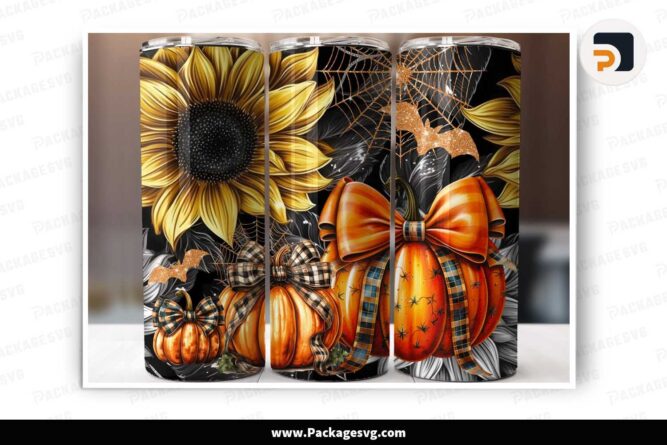 Sunflowers With Pumpkins Sublimation PNG, 20oz Tumbler Wrap LMOD58HL