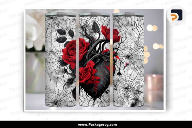 Vintage Gothic Heart With Roses Tumbler, 20oz Tumbler Wrap PNG LN5HV7W3