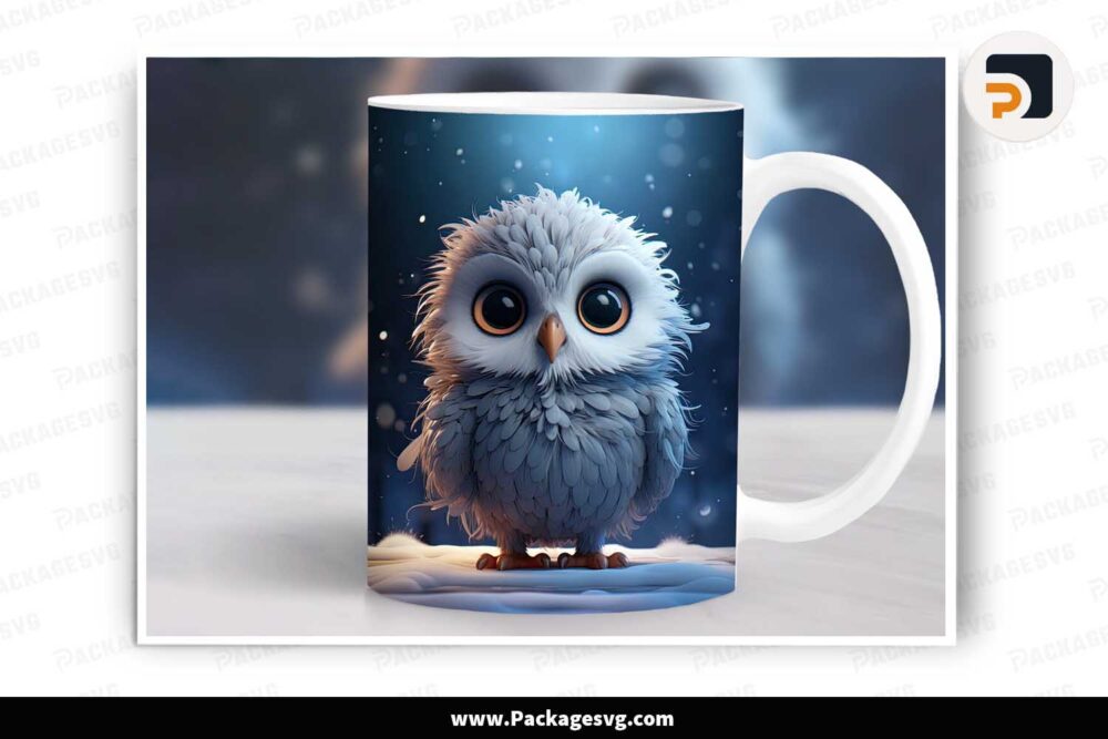 Winter Cute Baby Owl Sublimation PNG, 11oz 15oz Mug Wrap LMQ36QD4