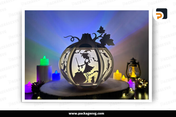 Witch Pumpkin Lantern, Halloween SVG Papercut File LM7L9UBH