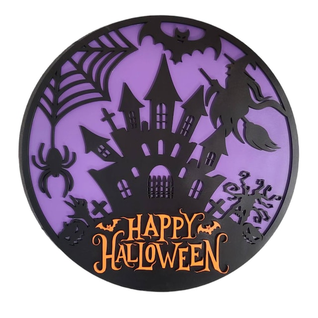 Happy Halloween Round Sign SVG, Haunted House SVG For Laser Cut LN14CH8Z