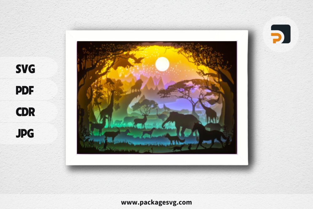 3D African Lightbox SVG, Forest Paper Cut File LO82F645