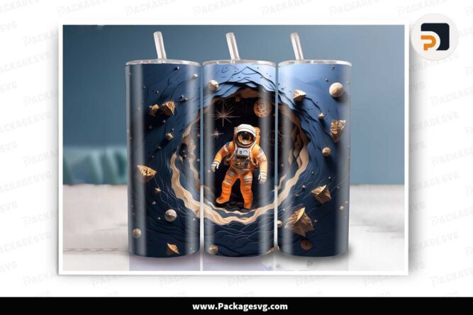 3D Astronaut Outer Space Sublimation Design, 20oz Tumbler Wrap PNG LN8MD75M