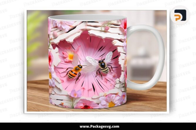 3D Bee Mug Wrap, Cracked Hole Bee Mug Wrap LNKFDUUR