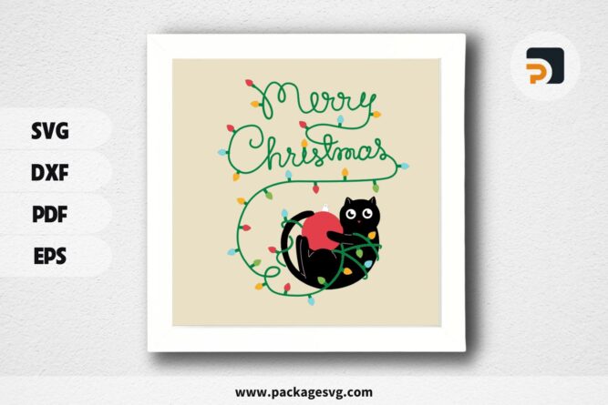 3D Cat Merry Christmas Shadowbox SVG, Christmas Paper Cut File LO7D8SGZ