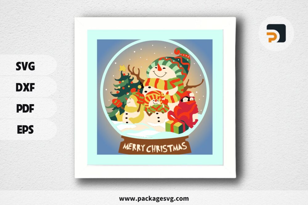 3D Globe Merry Christmas Shadowbox SVG, Christmas Paper Cut File LO7F6ZZD