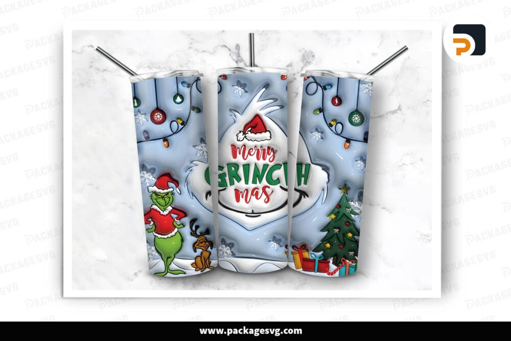 3D Grinch Inflated Sublimation Design, 20oz Skinny Tumbler Wrap LODQ1JWW