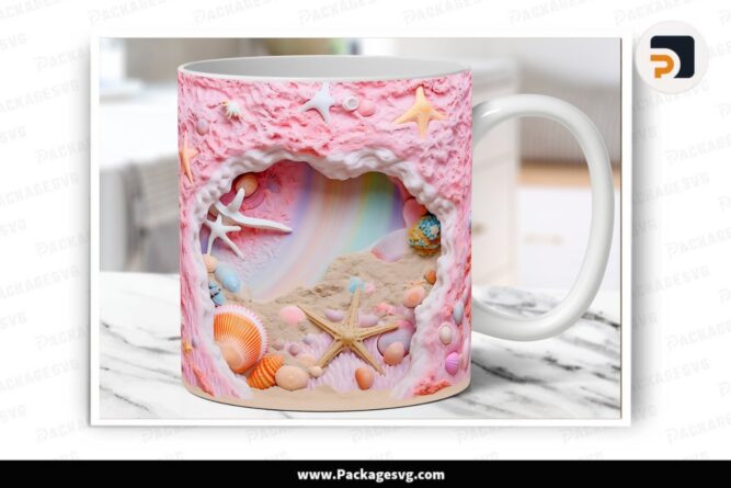 3D Hole In a Wall Mug Wrap, Beach Seashells Mug Wrap LNKF4WYX