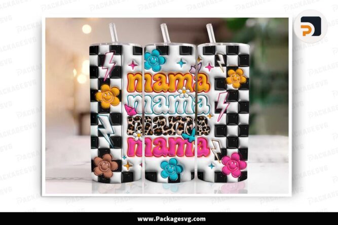 3D Retro Groovy Mama Inflated 20oz Tumbler Wrap PNG LNBGZ8TK