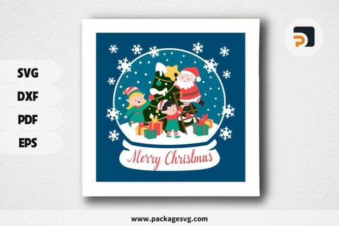 3D Santa Globe Shadow Box SVG, Christmas Paper Cut File LO7F1NH7