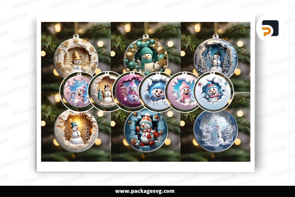 3D Snowman Break Through Ornament Bundle, 12 Designs Sublimation LO3T4T5J