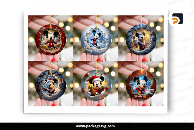 3D Winter Mickey Break Through Ornament Bundle, 7 Designs Sublimation LO2RZL56