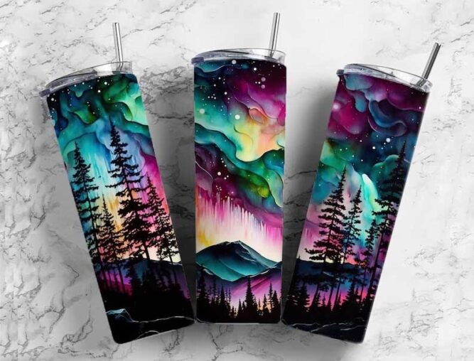 Alcohol Ink Northern Lights Sublimation Design, 20oz Tumbler Wrap PNG LN8P9EPY