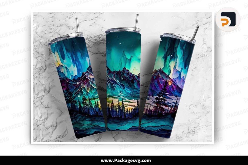 Alcohol Ink Mountain Landscape Design, 20oz Tumbler Wrap PNG LN8QHKN9