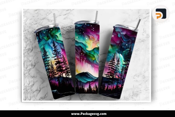 Alcohol Ink Northern Lights Sublimation Design, 20oz Tumbler Wrap PNG LN8P9EPY