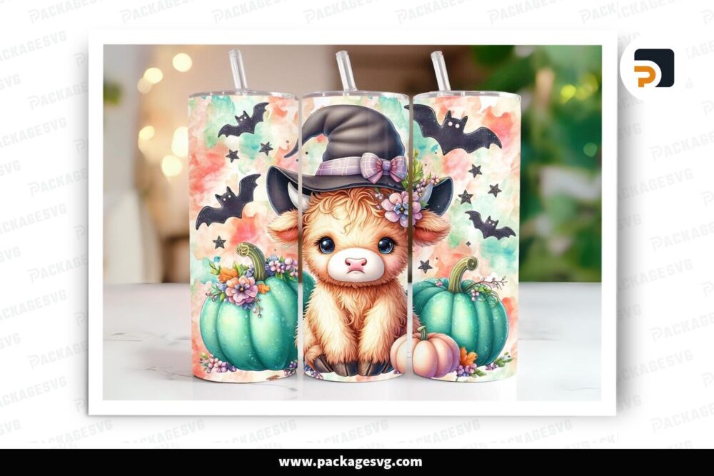 Baby Highland Cow Sublimation Design, 20oz Skinny Tumbler Wrap LO6J7480