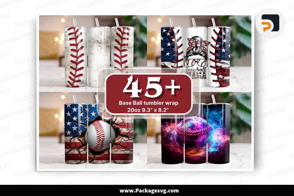 BaseBall Tumbler Bundle, 45 Designs 20oz Skinny Tumbler Wrap LNBIHVS1