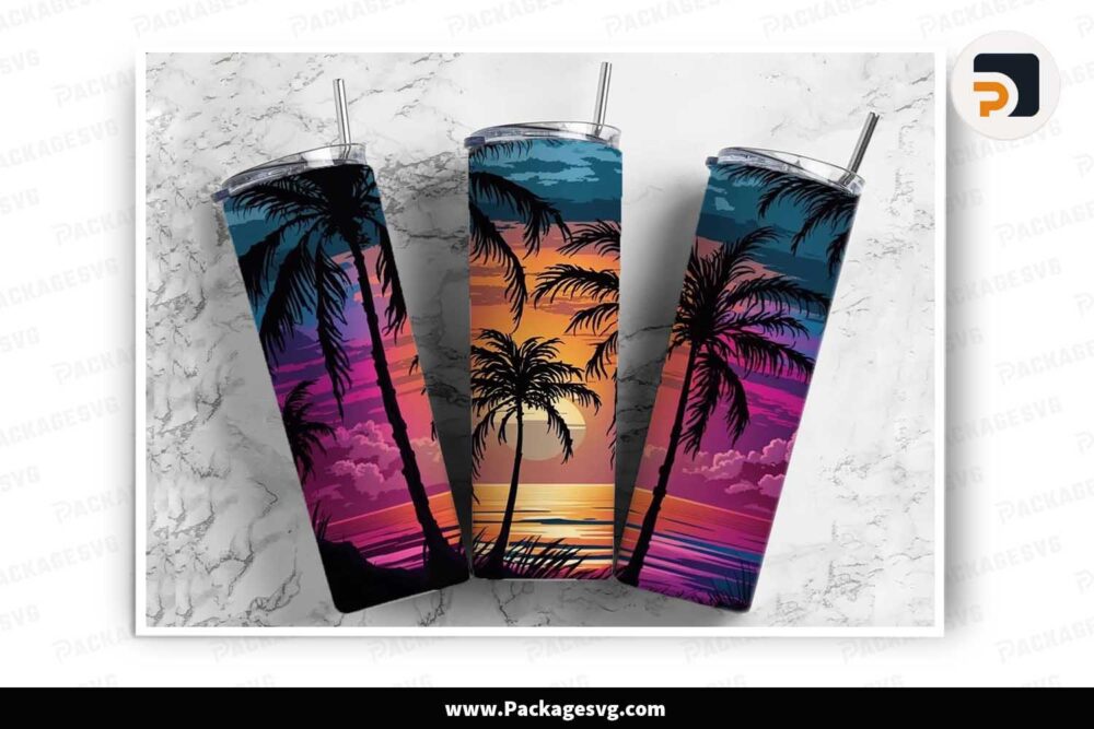 Beach Sunset Sublimation Design, 20oz Tumbler Wrap PNG LN8PRADB