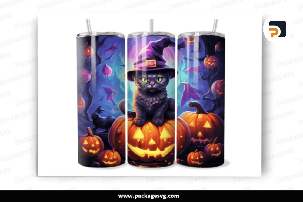 Black Cat Witch Sublimation Design, 20oz Skinny Tumbler Wrap LNU0G2YC