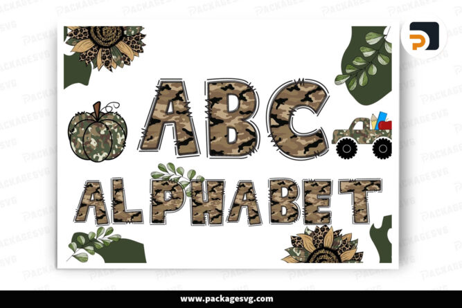 Camouflage Doodle Alphabet PNG, Camo Doodle Letters Cliparts Font