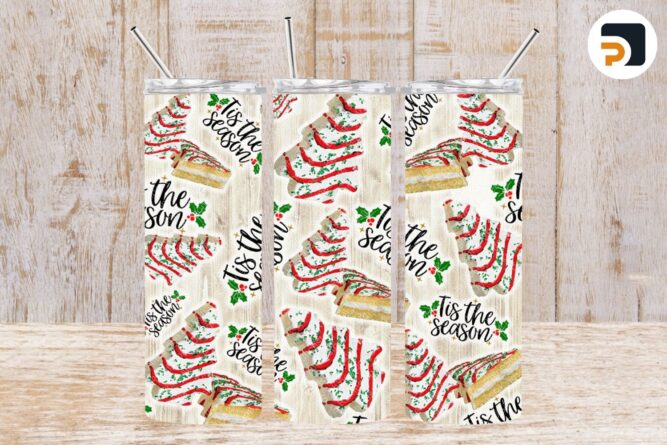 Christmas Cakes Full Color Sublimation Design, 20oz Skinny Tumbler Wrap