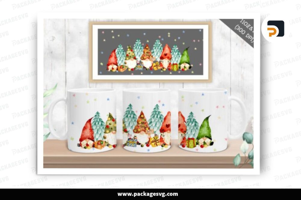 Christmas Gnomes Sublimation Design, 11oz Skinny Mug Wrap LO6UZMFM