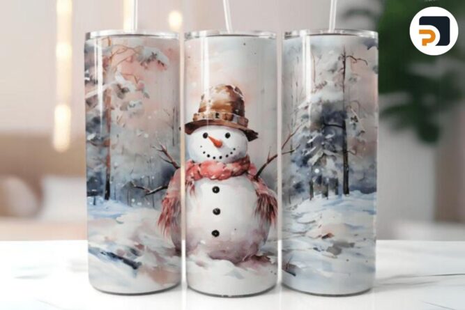 Cute Snowman Christmas Sublimation Design, 20oz Skinny Tumbler Wrap