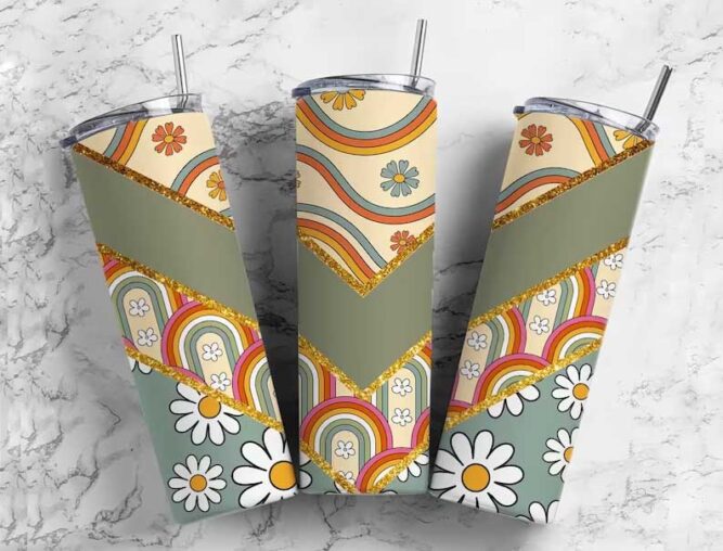 Retro Hippy Sublimation Design, 20oz Tumbler Wrap PNG LN8Q2V4K