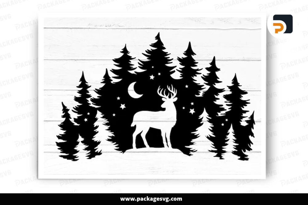 Deer In Pine Forest SVG, Deer Pine Cut File LNL4NZS2