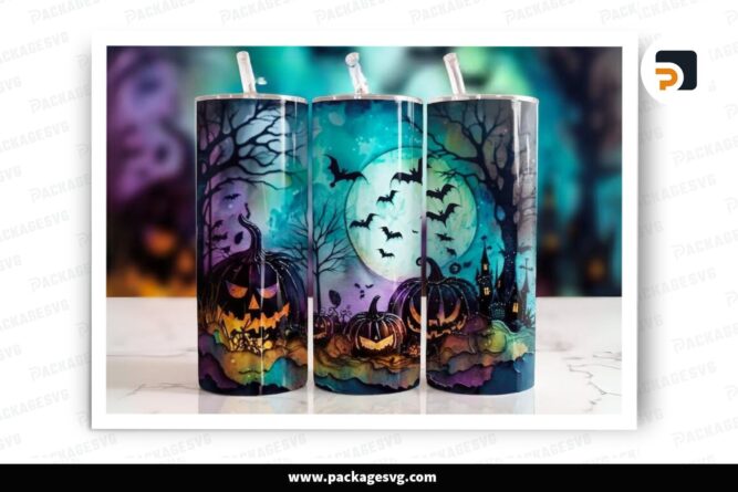 Evil Pumpkin Sublimation Design, 20oz Skinny Tumbler Wrap LOCCMCV4