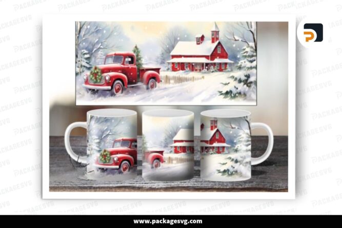 Farm Fresh Red Truck Sublimation Design, 11oz Skinny Mug Wrap LO6U6K2M