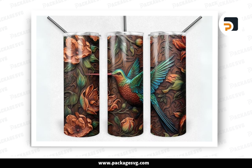 Floral Hummingbird Sublimation Design, 20oz Skinny Tumbler Wrap LO8B5U04